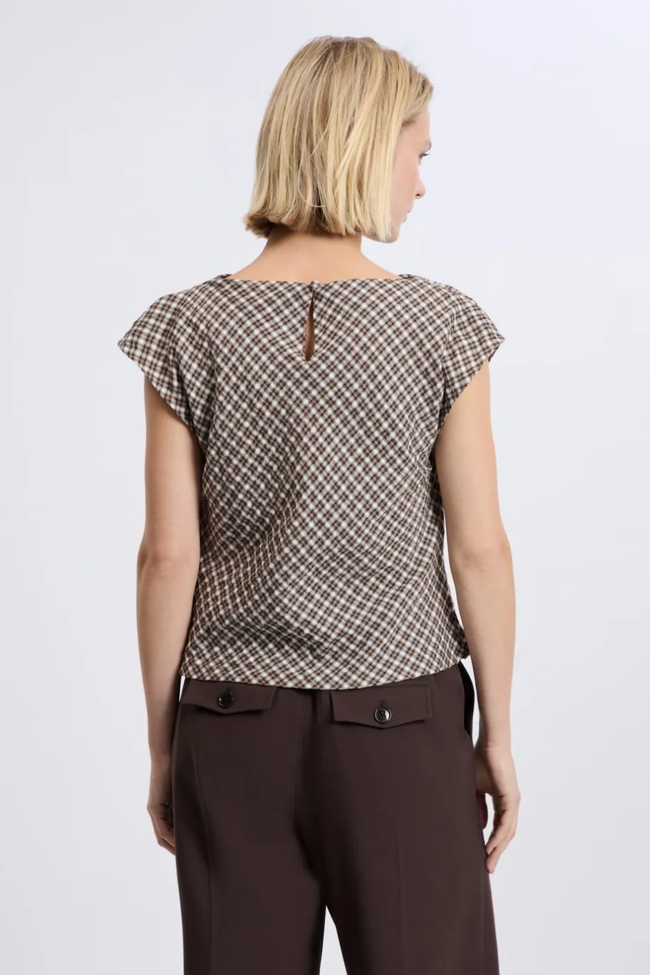 ETAM Cuello Redondo|Top col bénitier à carreaux BEIGE