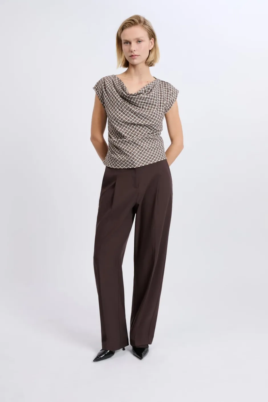 ETAM Cuello Redondo|Top col bénitier à carreaux BEIGE