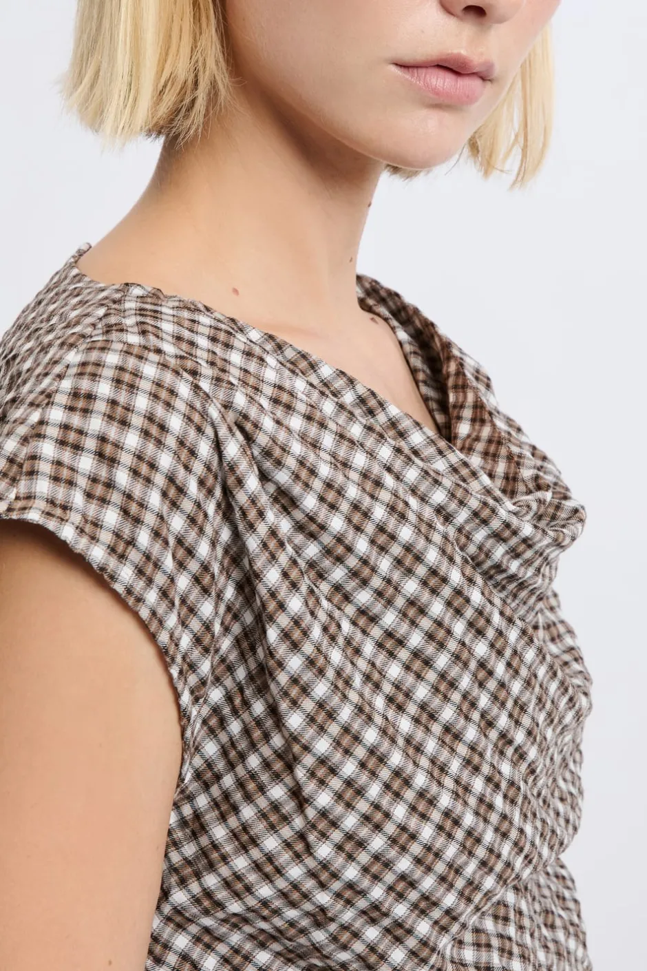 ETAM Cuello Redondo|Top col bénitier à carreaux BEIGE