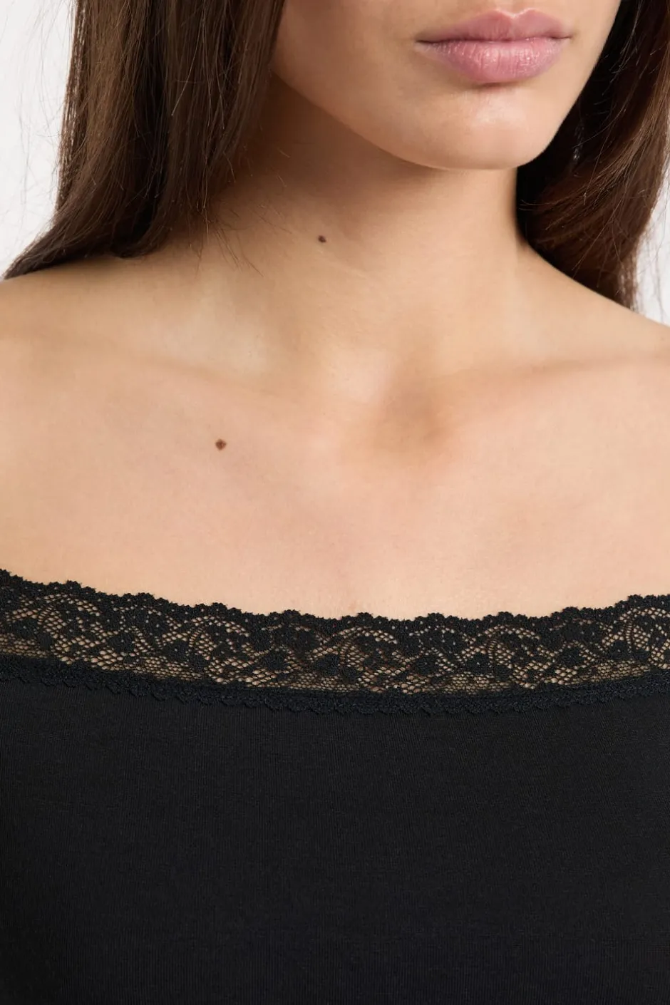 ETAM Los Pijamas Más Responsables|Pijamas Esenciales|Top con detalles de encaje NEGRO