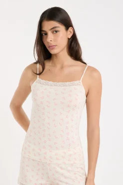 ETAM Los Pijamas Más Responsables|Pijamas Esenciales|Top con detalles de encaje ROSA