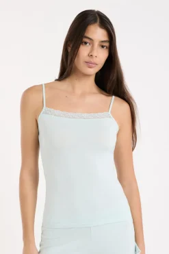 ETAM Pijamas Esenciales|Partes De Arriba De Pijama|Top con detalles de encaje AZUL VERDOSO