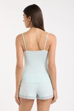 ETAM Pijamas Esenciales|Partes De Arriba De Pijama|Top con detalles de encaje AZUL VERDOSO