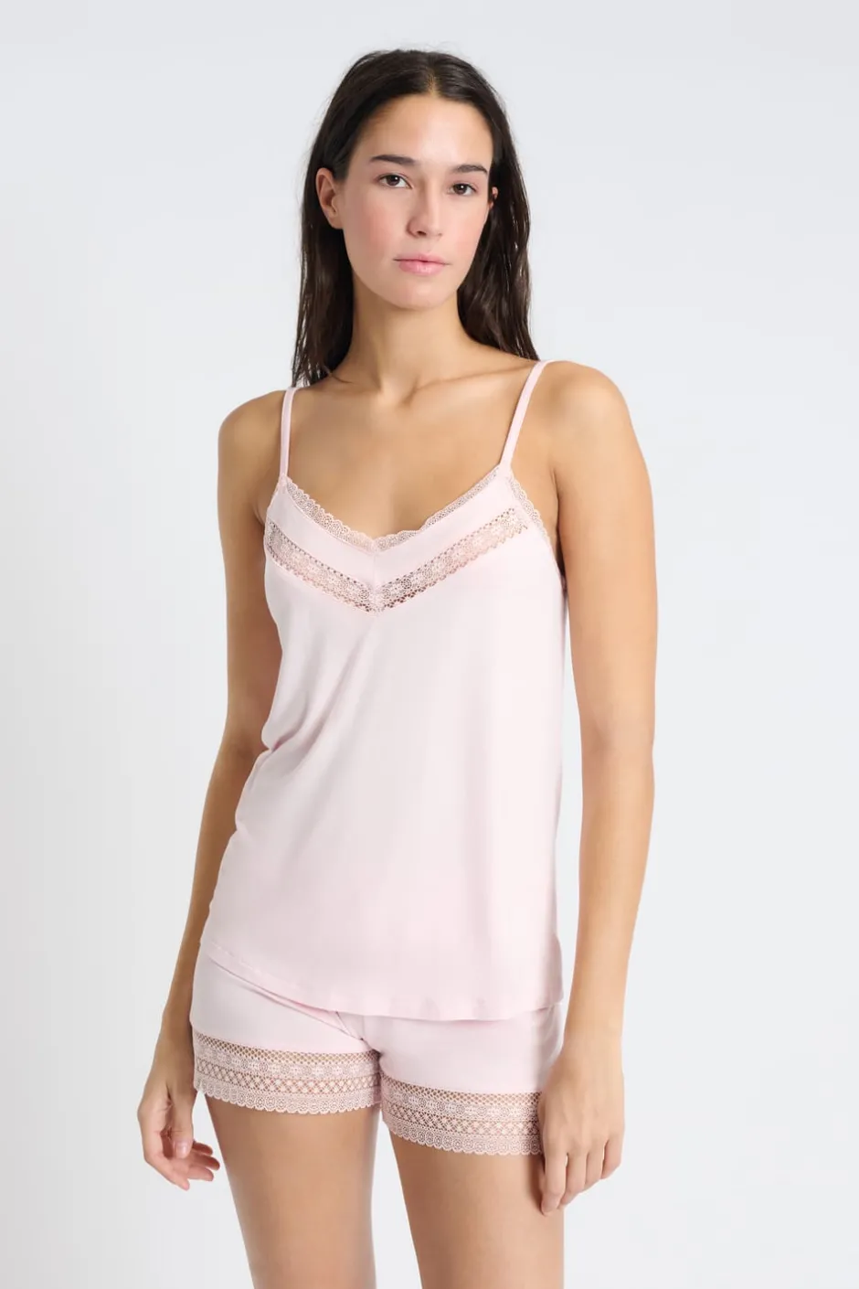 ETAM Partes De Arriba De Pijama|Los Pijamas Más Responsables|Top con tirantes finos de encaje ROSA CLARO