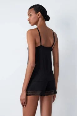 ETAM Los Pijamas Más Responsables|Partes De Arriba De Pijama|Top con tirantes finos y escote de encaje NEGRO