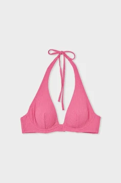 ETAM Con Aro|Top de bikini triangular de tejido brillante con aros ROSA