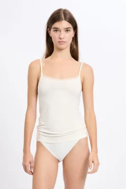 ETAM Colección Térmica|Partes De Arriba De Pijama|Top de malla térmica con tirantes finos CRUDO