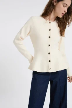 ETAM Chaquetas|Top de manga larga con botones dorados lino