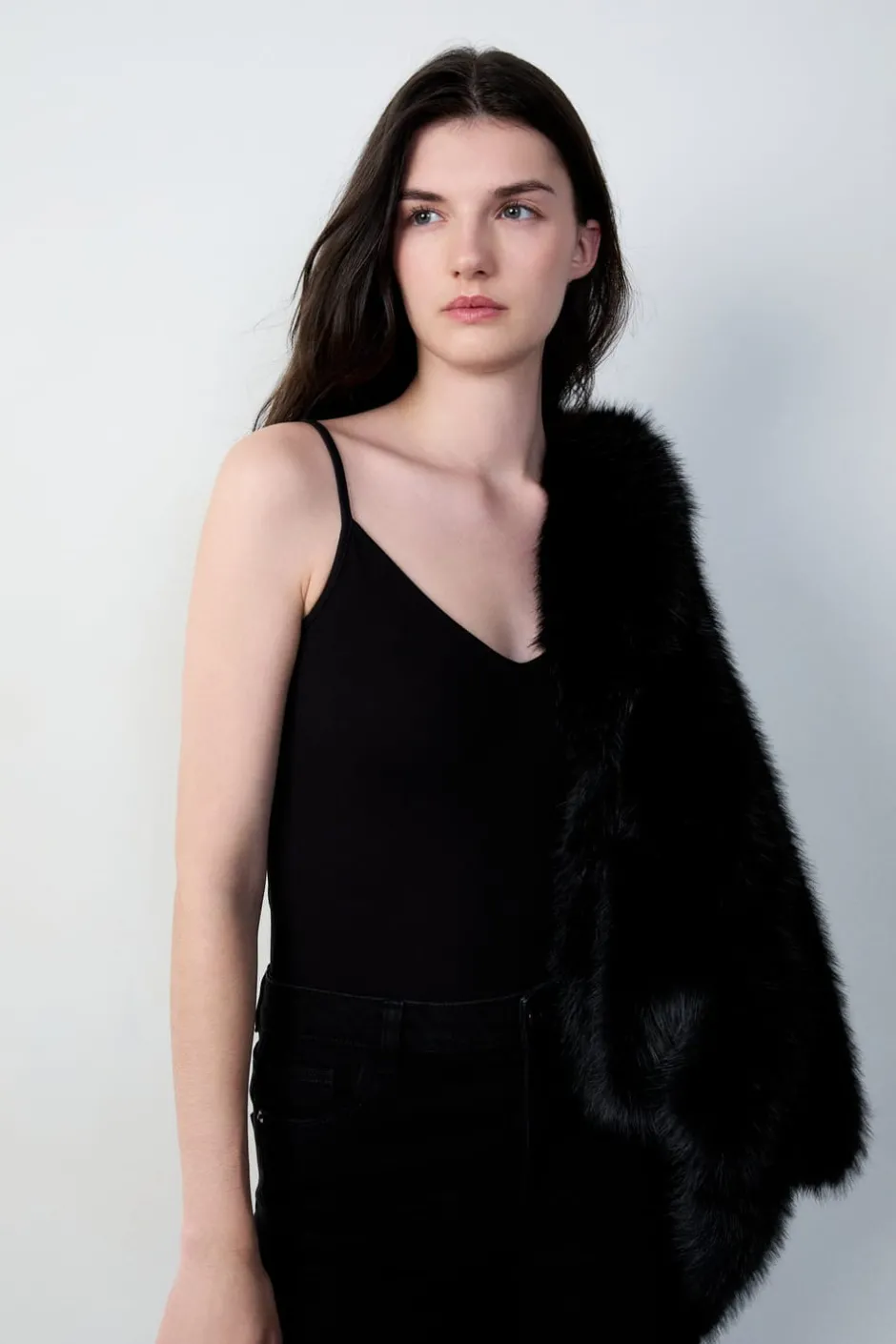 ETAM Básicas|Tops Sin Mangas|Top de mezcla de algodón con tirantes finos NEGRO