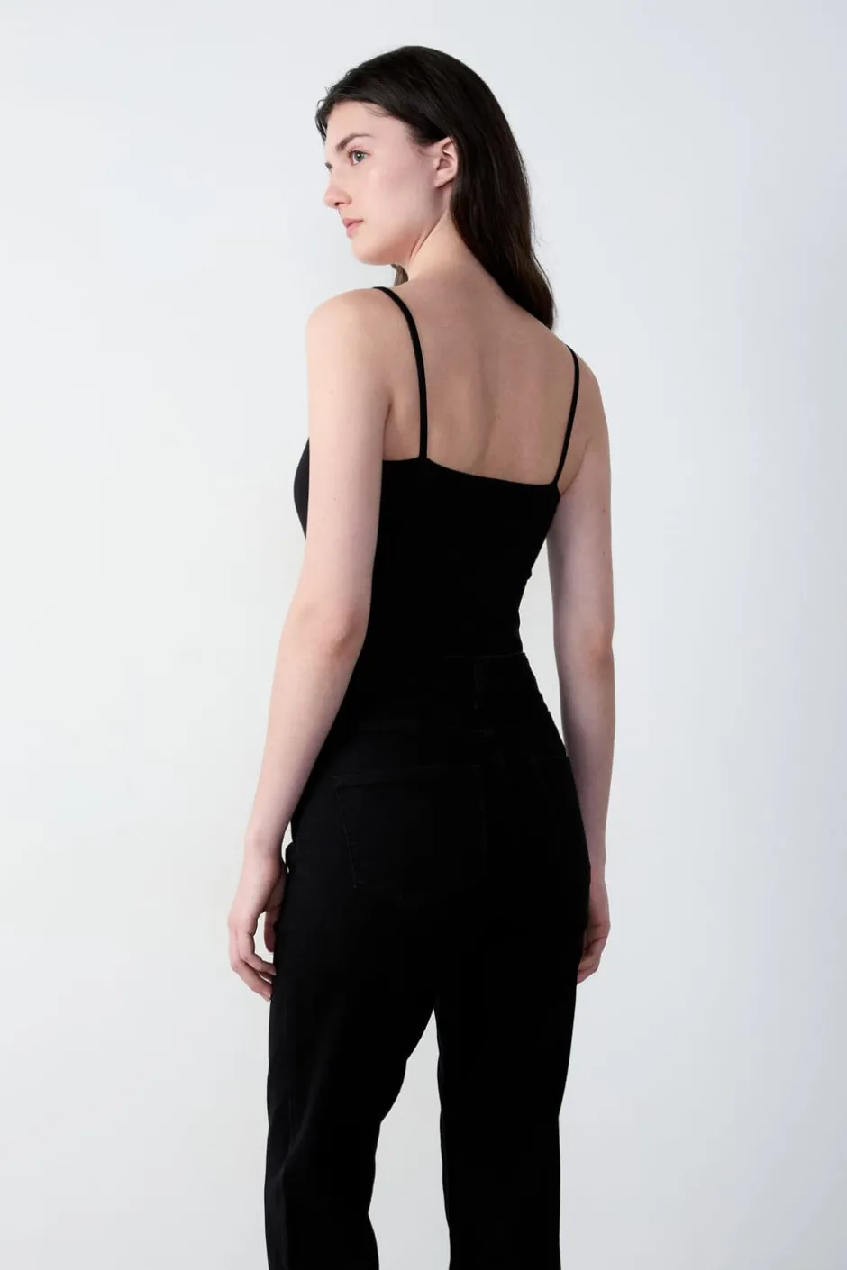 ETAM Básicas|Tops Sin Mangas|Top de mezcla de algodón con tirantes finos NEGRO
