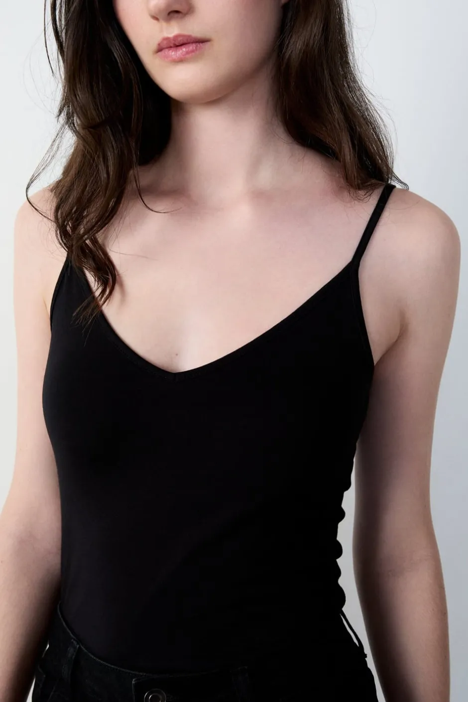 ETAM Básicas|Tops Sin Mangas|Top de mezcla de algodón con tirantes finos NEGRO