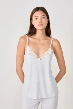 ETAM Partes De Arriba De Pijama|Los Pijamas Más Responsables|Top de modal con detalles de encaje GRIS CLARO