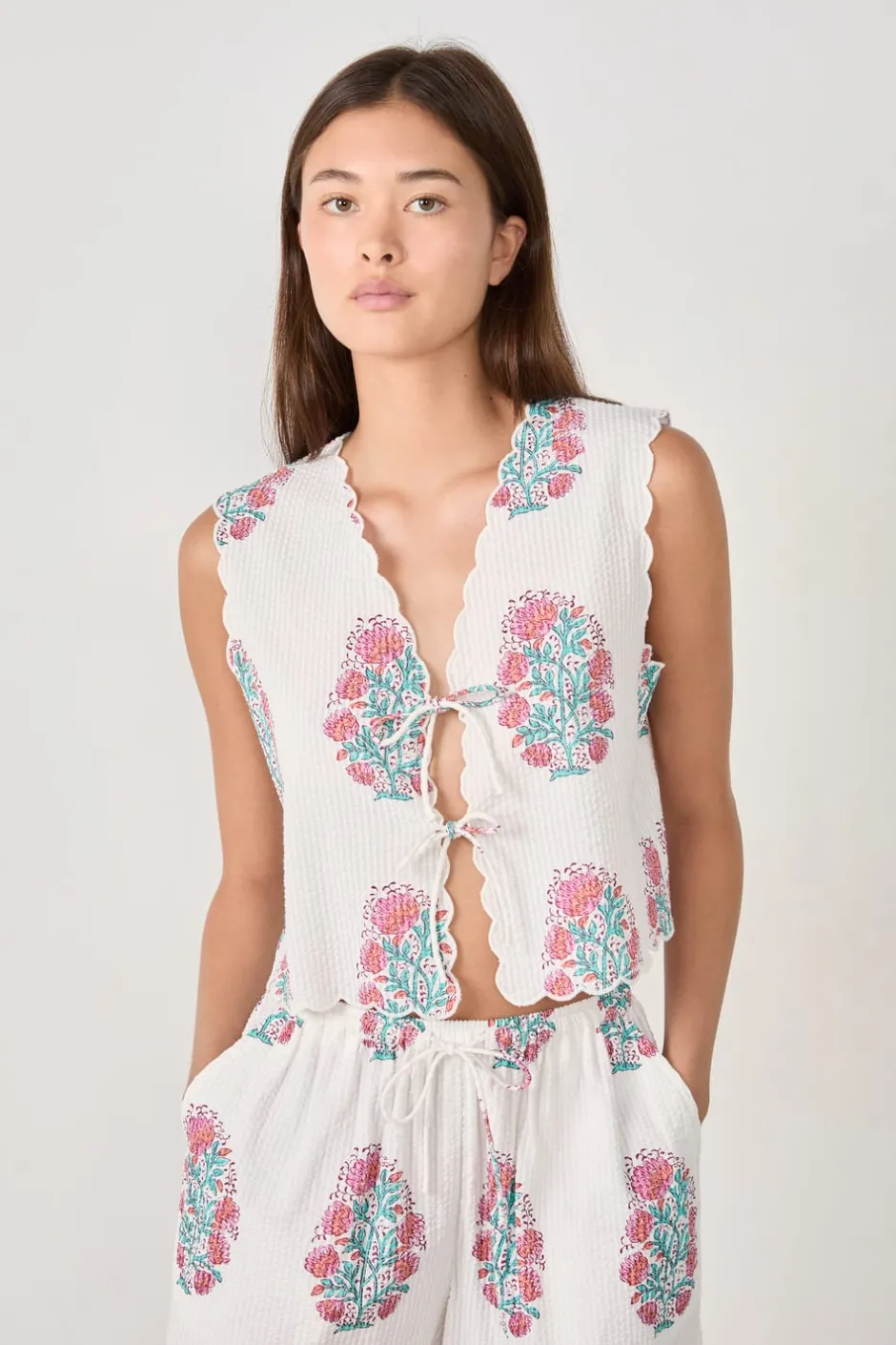 ETAM Partes De Arriba De Pijama|Los Pijamas Más Responsables|Top de pijama de algodón estampado BLANCO