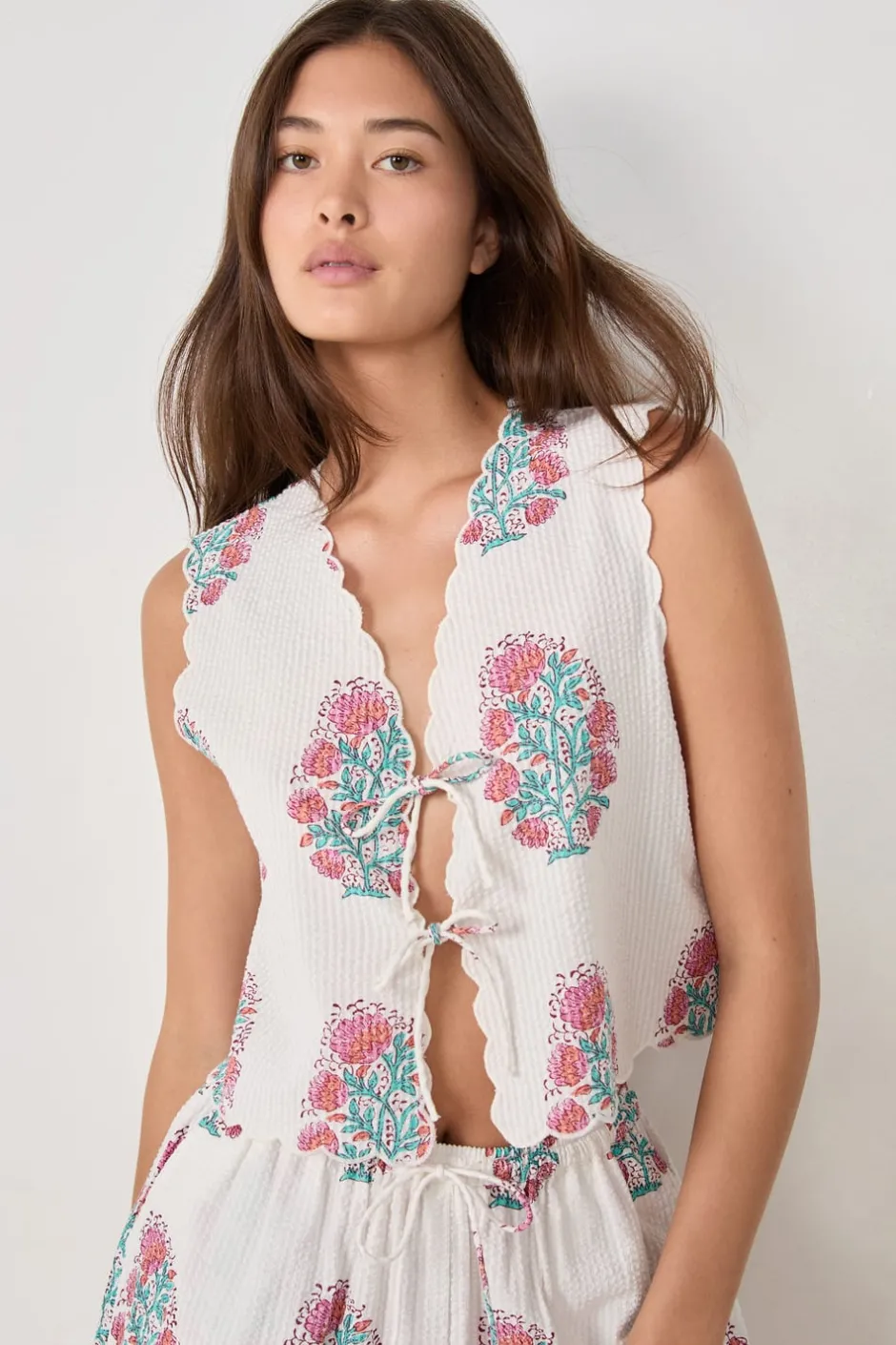 ETAM Partes De Arriba De Pijama|Los Pijamas Más Responsables|Top de pijama de algodón estampado BLANCO