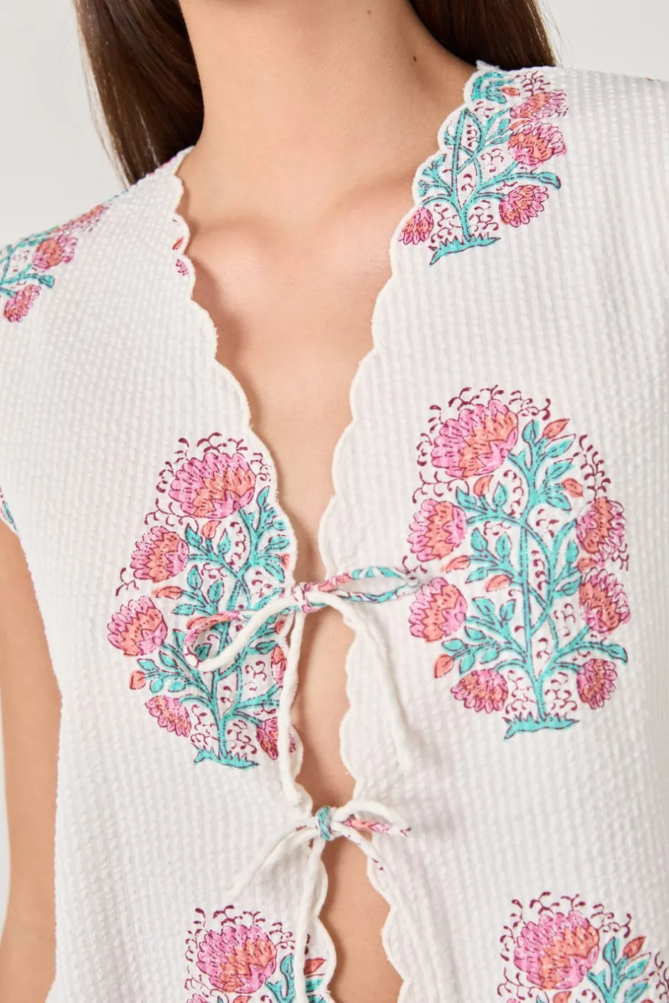 ETAM Partes De Arriba De Pijama|Los Pijamas Más Responsables|Top de pijama de algodón estampado BLANCO