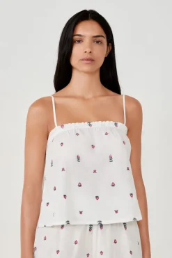 ETAM Partes De Arriba De Pijama|Los Pijamas Más Responsables|Top de pijama de algodón estampado BLANCO