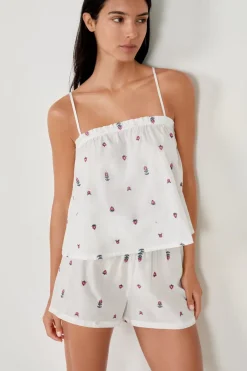 ETAM Partes De Arriba De Pijama|Los Pijamas Más Responsables|Top de pijama de algodón estampado BLANCO