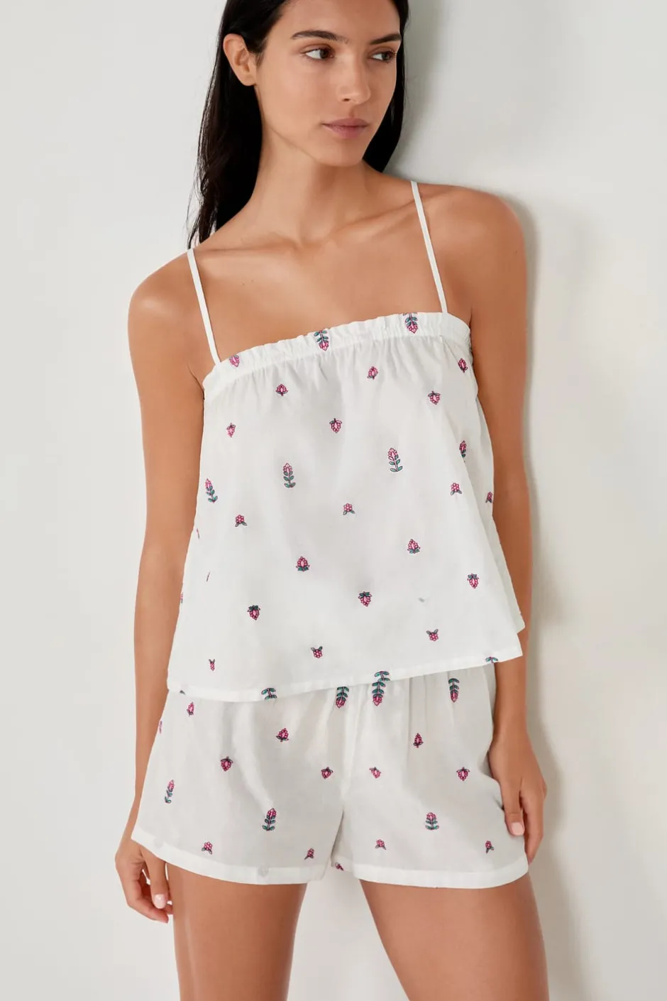 ETAM Partes De Arriba De Pijama|Los Pijamas Más Responsables|Top de pijama de algodón estampado BLANCO