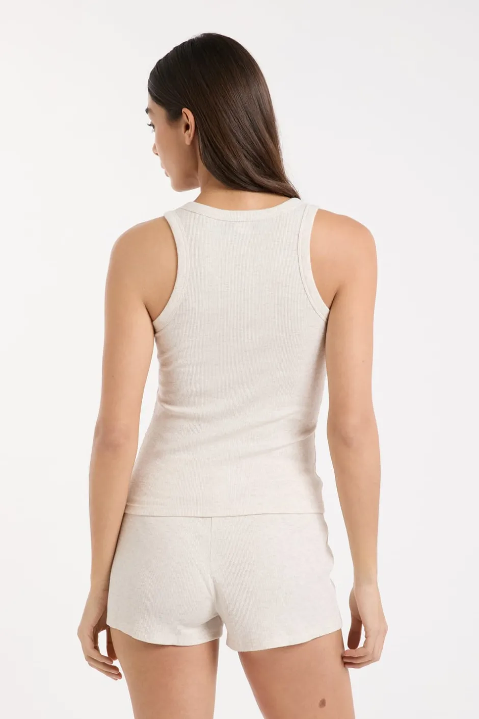 ETAM Los Pijamas Más Responsables|Pijamas Esenciales|Top de pijama de cuello redondo con algodón BEIGE