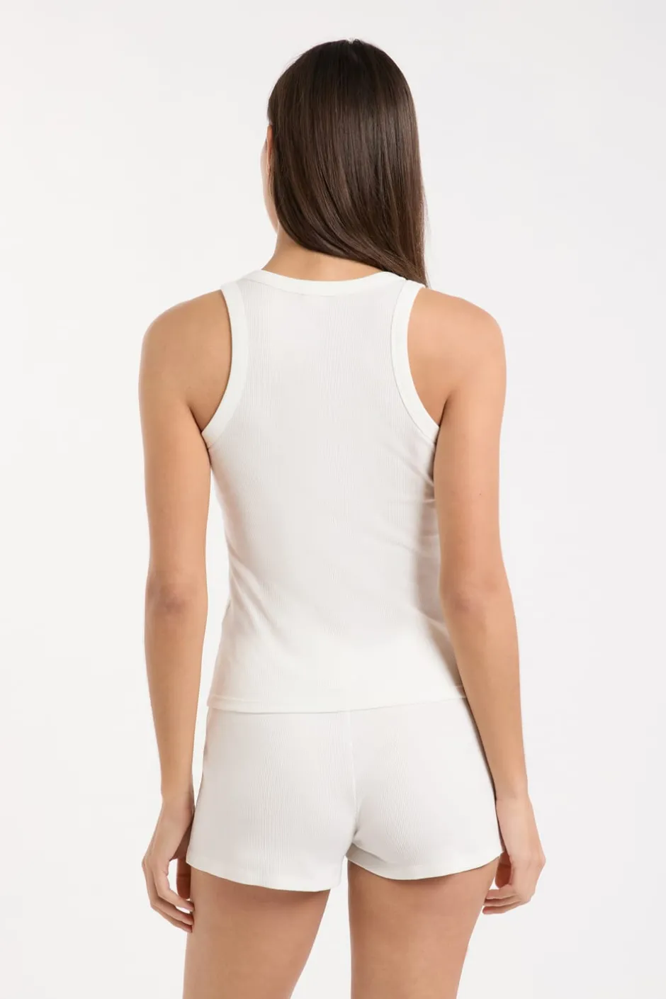 ETAM Los Pijamas Más Responsables|Pijamas Esenciales|Top de pijama de cuello redondo con algodón BLANCO