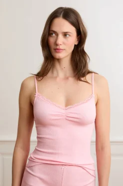 ETAM Los Pijamas Más Responsables|Partes De Arriba De Pijama|Top de punto calado de algodón ROSA