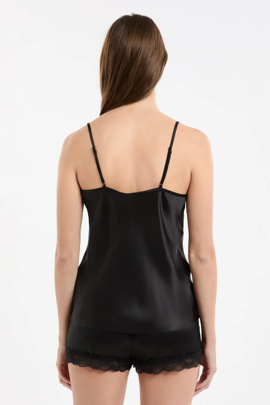 ETAM Pijamas De Seda|Partes De Arriba De Pijama|Top de seda NEGRO