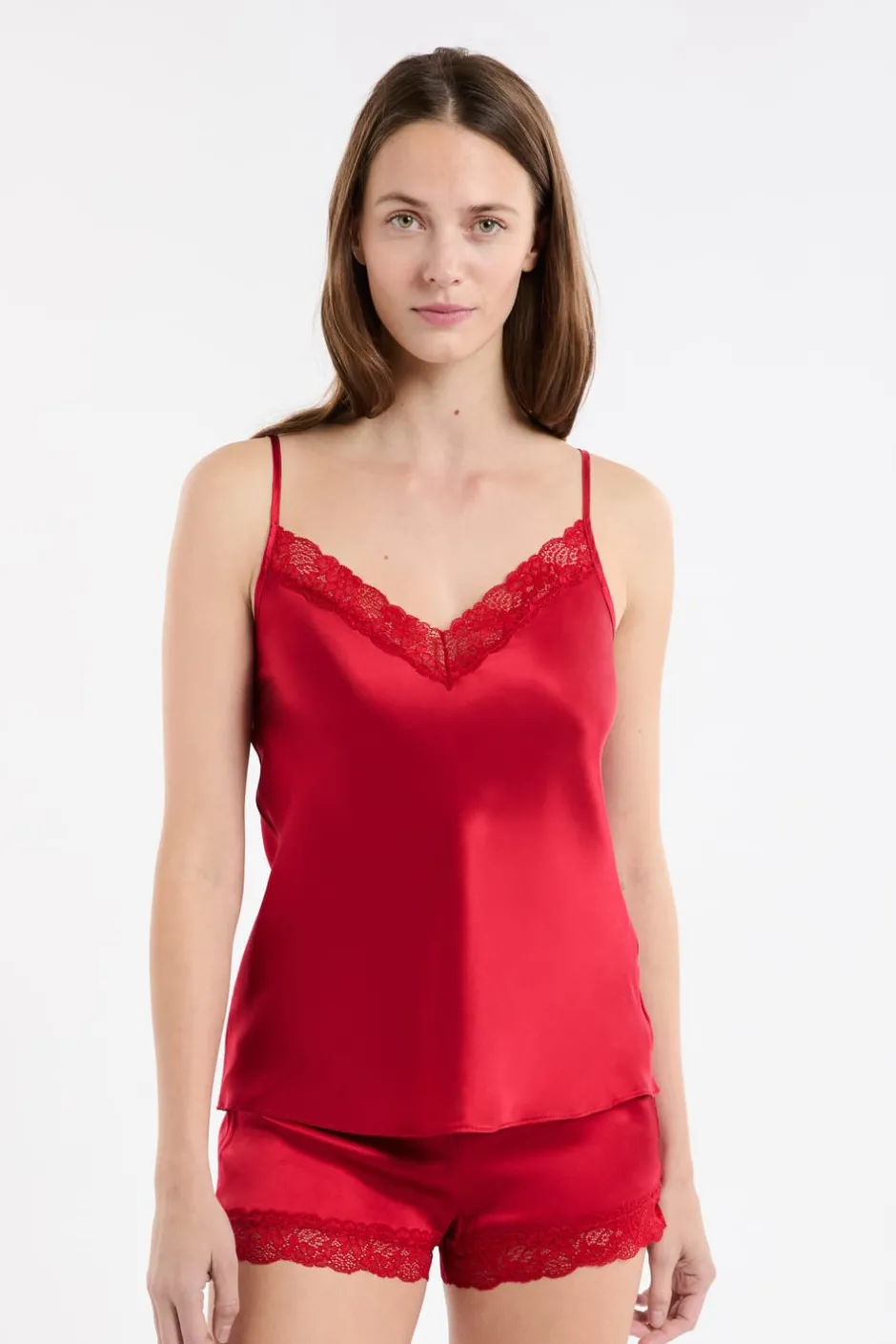 ETAM Pijamas De Seda|Partes De Arriba De Pijama|Top de seda CARDINAL