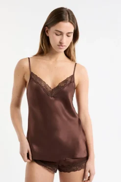 ETAM Pijamas De Seda|Partes De Arriba De Pijama|Top de seda con detalles de encaje HENNA