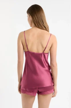 ETAM Pijamas De Seda|Partes De Arriba De Pijama|Top de seda con detalles de encaje BLUSH