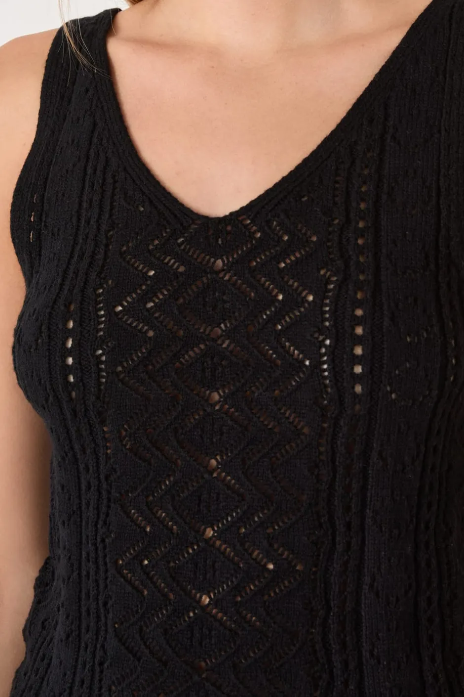 ETAM Sin Mangas|Cuello En V|Top de tirantes de punto NEGRO