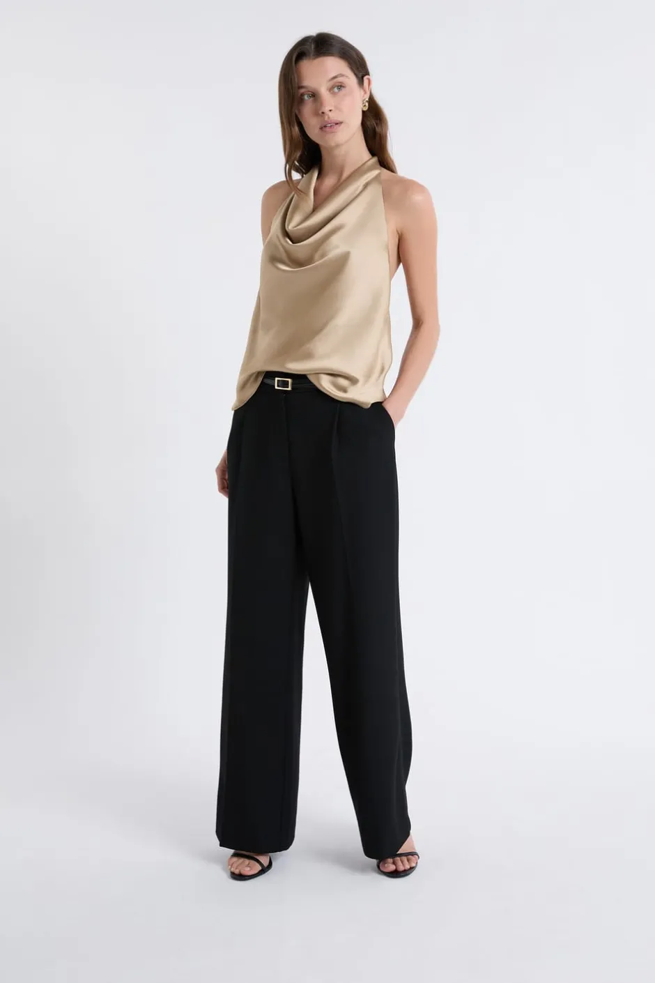ETAM Cuello Redondo|Top sans manches satiné avec col bénitier OR