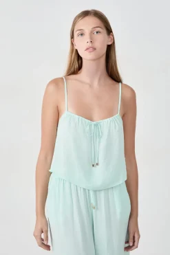 ETAM Partes De Arriba De Pijama|Top satinado con tirantes CELADÓN