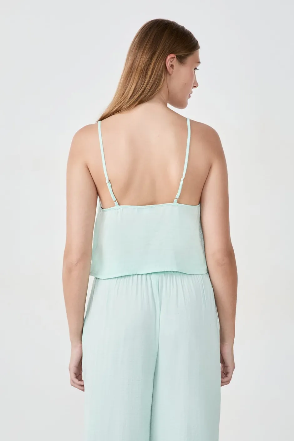 ETAM Partes De Arriba De Pijama|Top satinado con tirantes CELADÓN