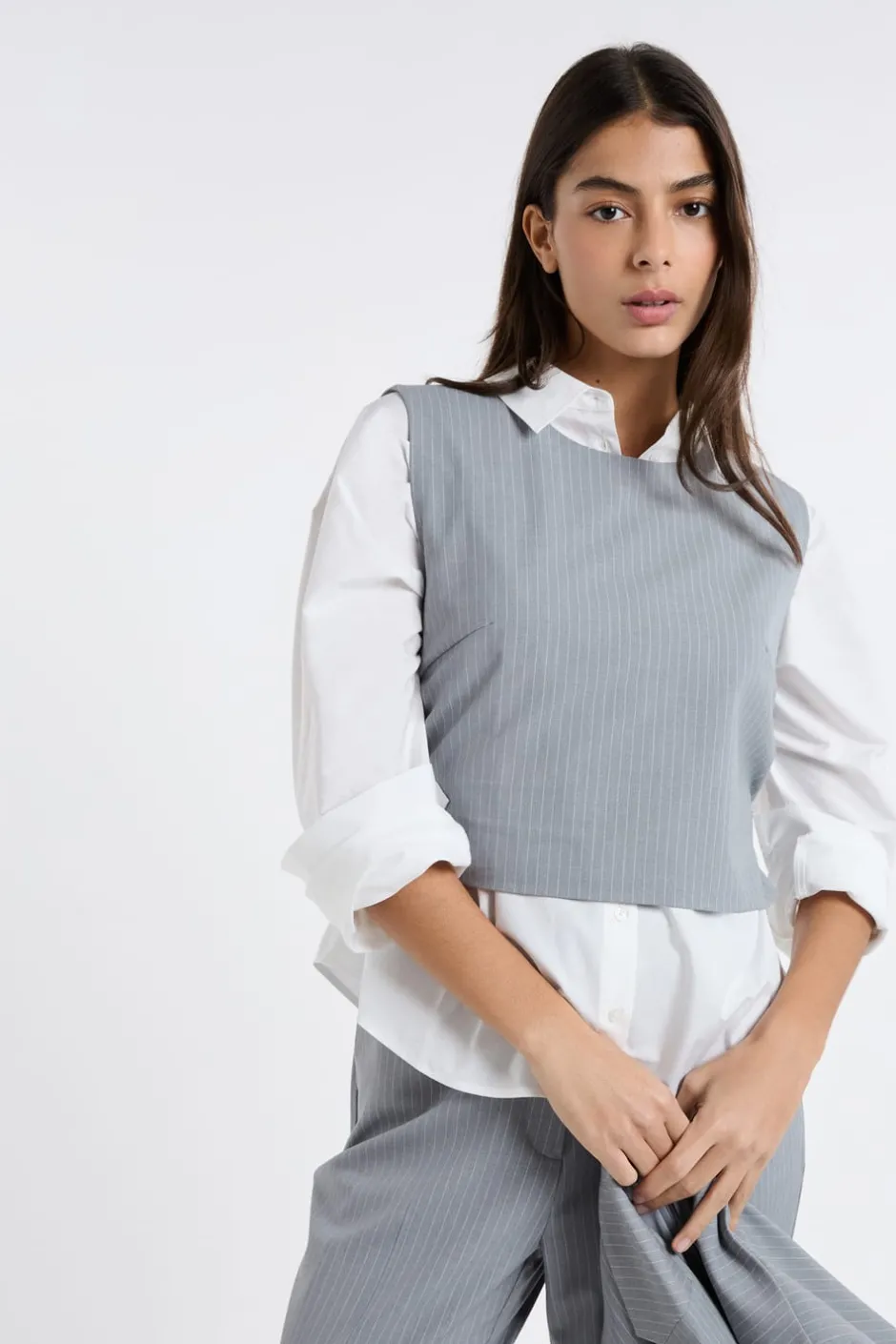 ETAM Cuello Redondo|De Rayas|Top sin mangas a rayas GRIS