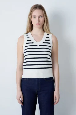 ETAM Cuello En V|De Rayas|Top sin mangas marinero CRUDO