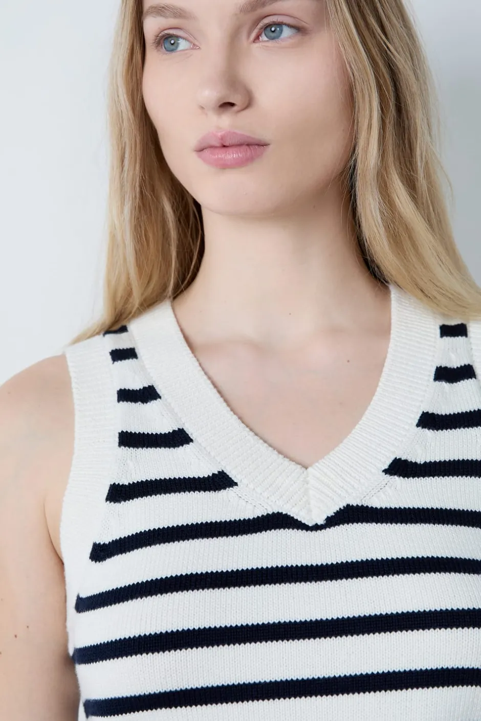 ETAM Cuello En V|De Rayas|Top sin mangas marinero CRUDO