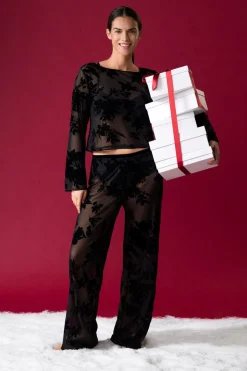 ETAM Pijamas Sexy|Partes De Arriba De Pijama|Top transparent à motif floral NOIR