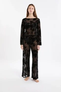ETAM Pijamas Sexy|Partes De Arriba De Pijama|Top transparent à motif floral NOIR