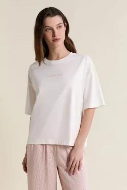 ETAM Los Pijamas Más Responsables|Partes De Arriba De Pijama|T-shirt de pyjama manches courtes en coton ECRU