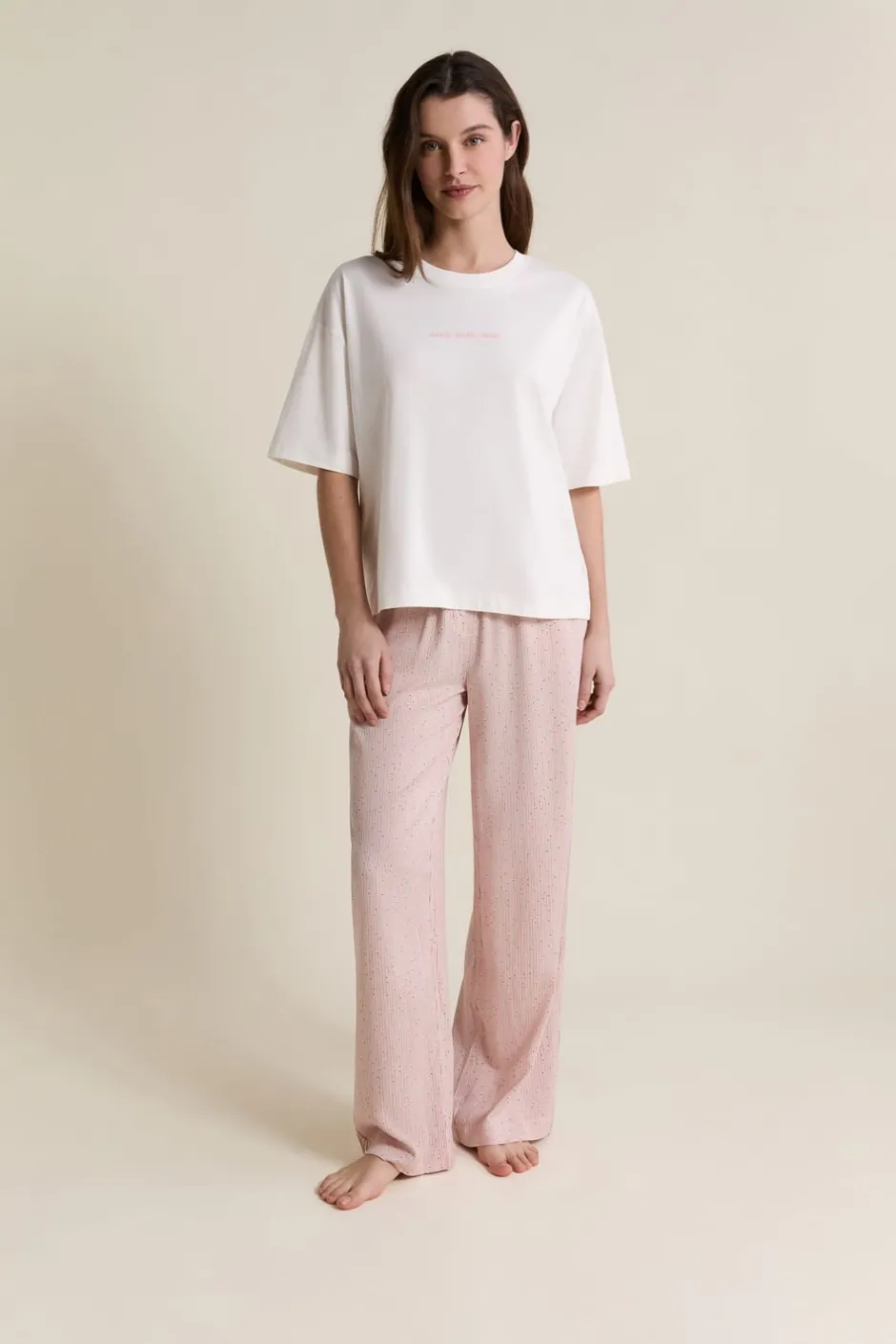 ETAM Los Pijamas Más Responsables|Partes De Arriba De Pijama|T-shirt de pyjama manches courtes en coton ECRU