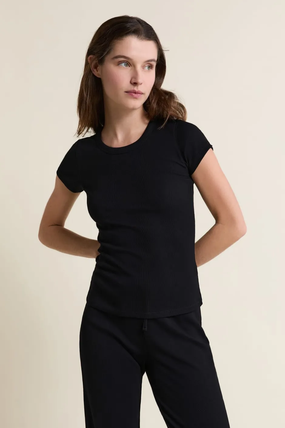 ETAM Los Pijamas Más Responsables|Pijamas Esenciales|T-shirt de pyjama manches courtes avec coton NOIR