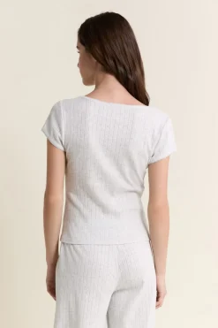 ETAM Los Pijamas Más Responsables|Pijamas Esenciales|T-shirt de pyjama manches courtes en coton en pointelle GRIS