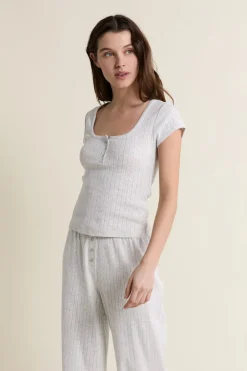 ETAM Los Pijamas Más Responsables|Pijamas Esenciales|T-shirt de pyjama manches courtes en coton en pointelle GRIS
