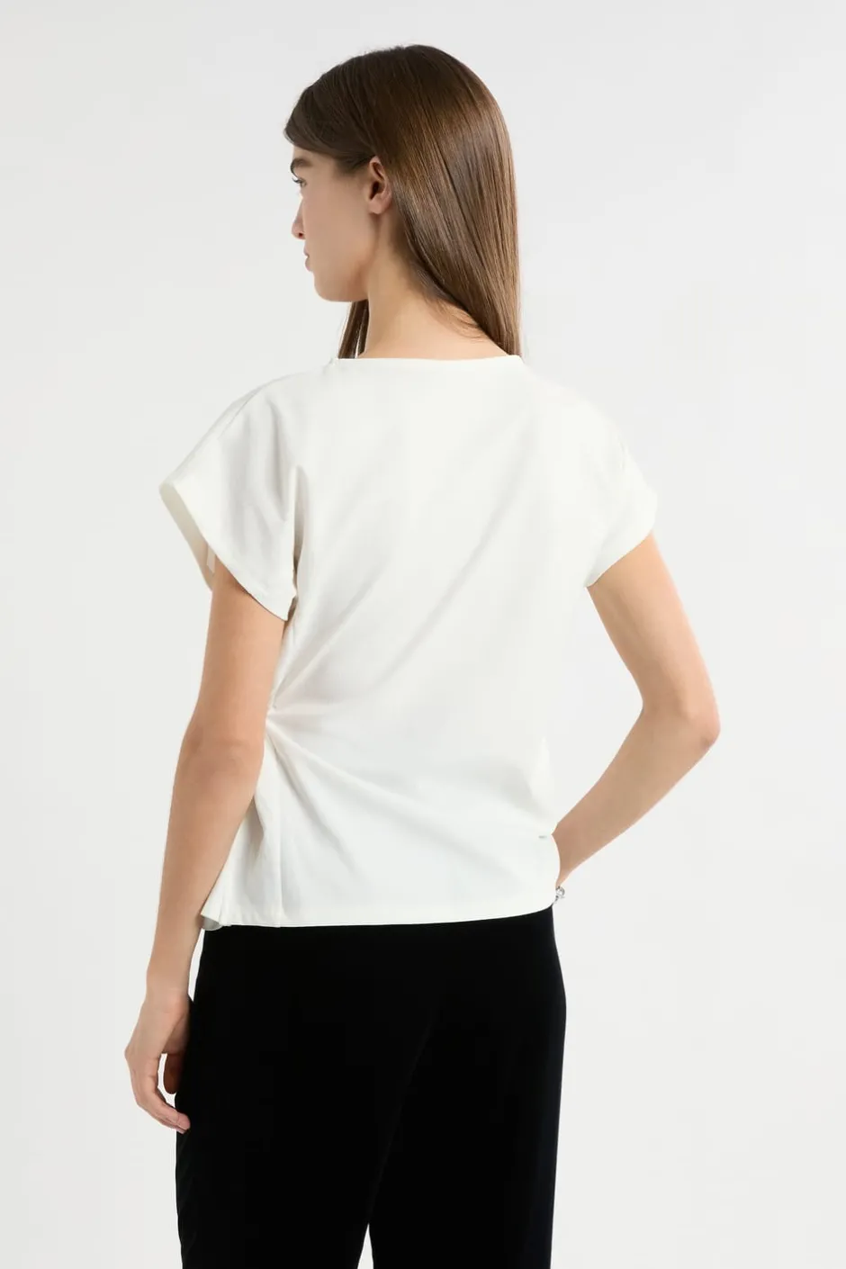 ETAM Cuello Redondo|Manga Corta|T-shirt drapé avec noeud BLANC