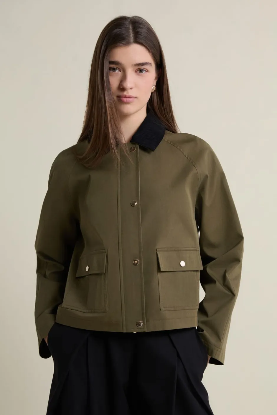 ETAM Chaquetas|Abrigos Cortos|Veste courte à col velours KAKI