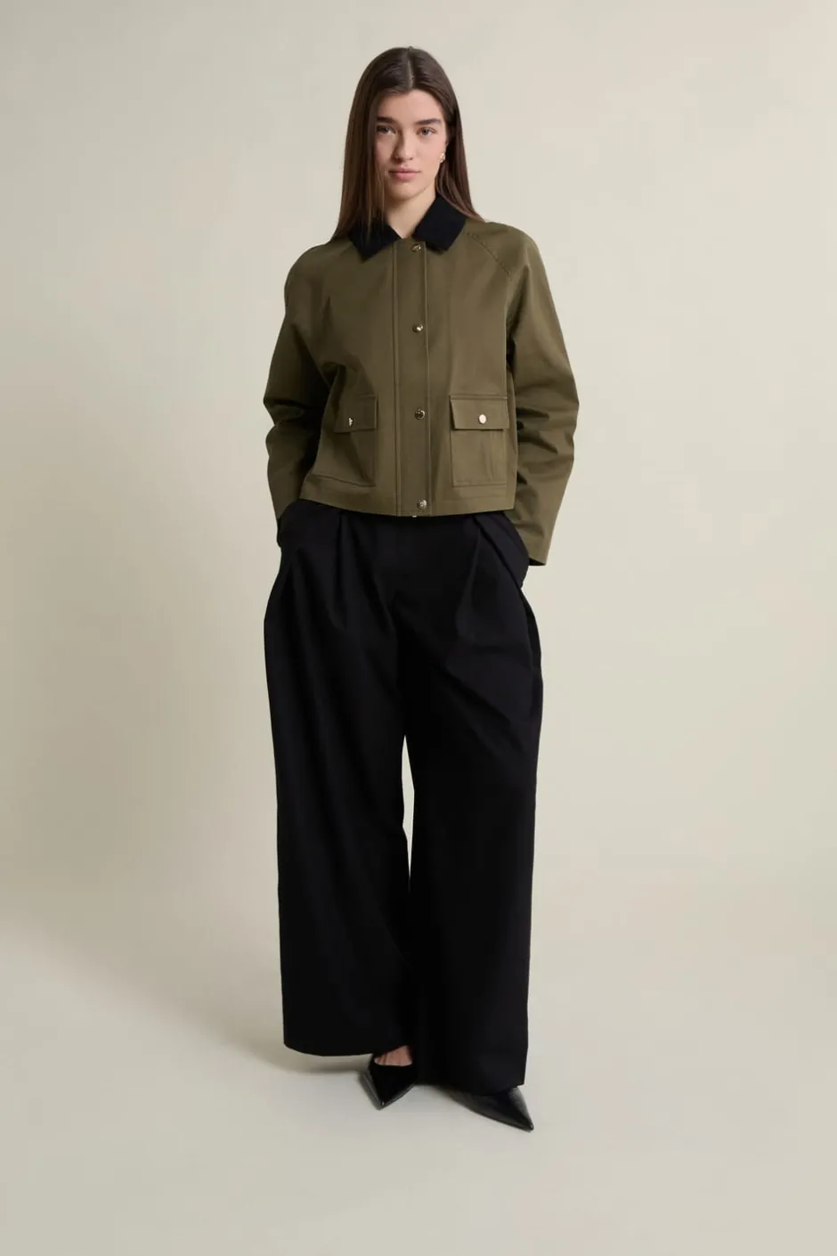 ETAM Chaquetas|Abrigos Cortos|Veste courte à col velours KAKI