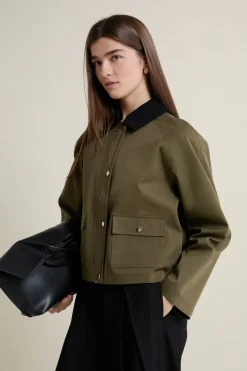 ETAM Chaquetas|Abrigos Cortos|Veste courte à col velours KAKI