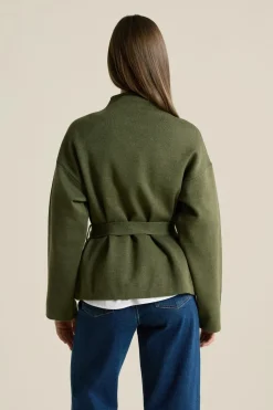 ETAM Cuello Alto|Chaquetas|Veste maille ceinturée KAKI