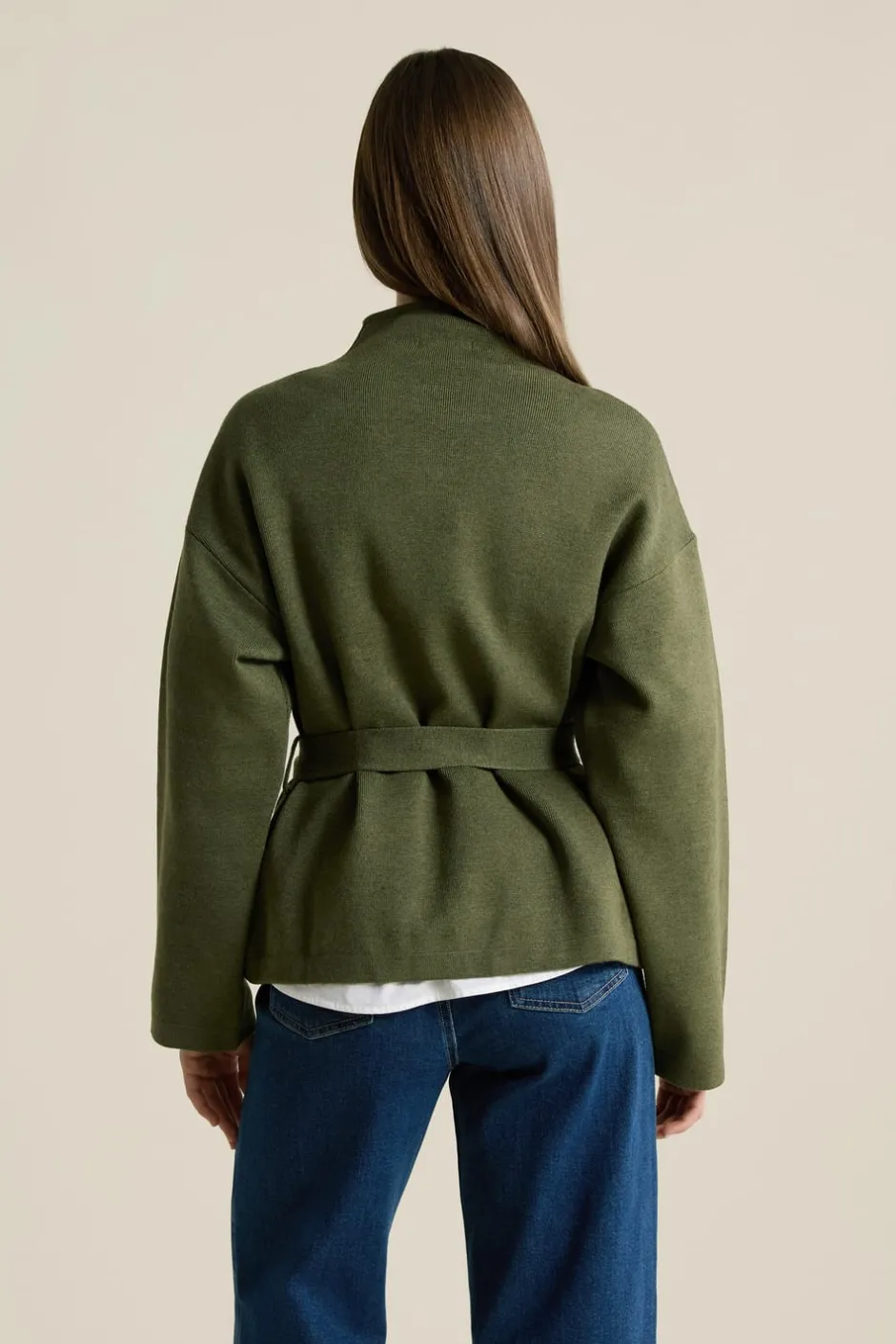 ETAM Cuello Alto|Chaquetas|Veste maille ceinturée KAKI