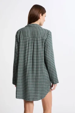 ETAM Camisones Con Manga|Los Pijamas Más Responsables|Vestido camisero a cuadros VERDE